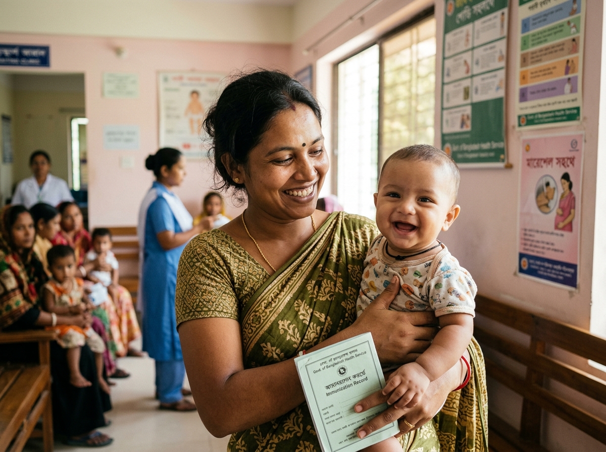 Bangladeshi mother smiling with her baby